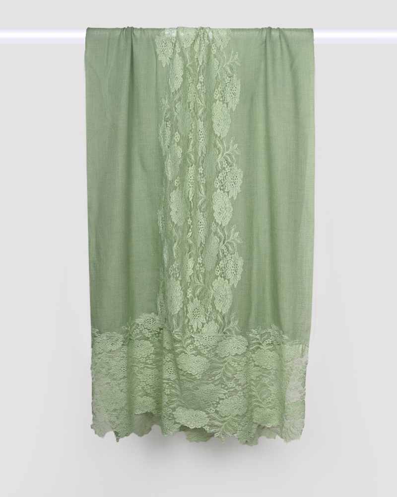 Green Pashmina Wool Eye Design Lace Stole
