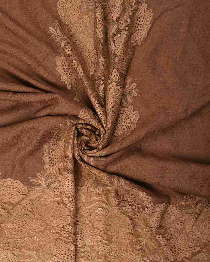 Brown Pashmina Wool Eye Design Lace Stole