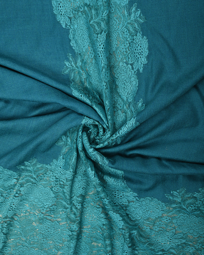 Turquoise Pashmina Wool Eye Design Lace Stole for Women – Lightweight Luxury Winter Wrap