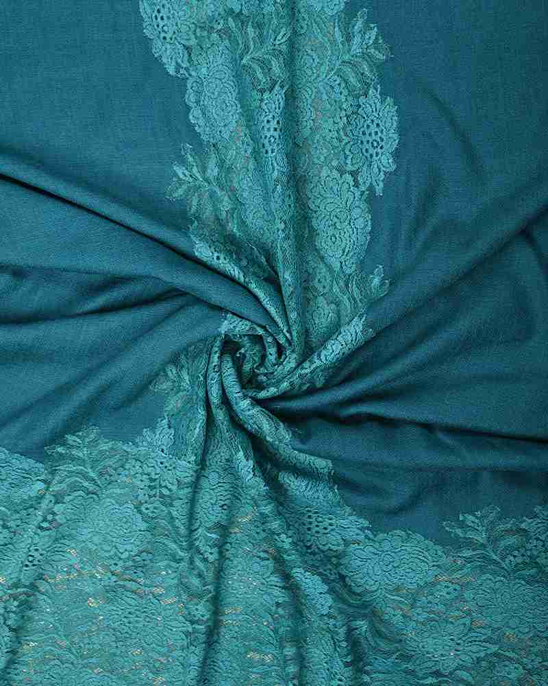 Turquoise Pashmina Wool Eye Design Lace Stole