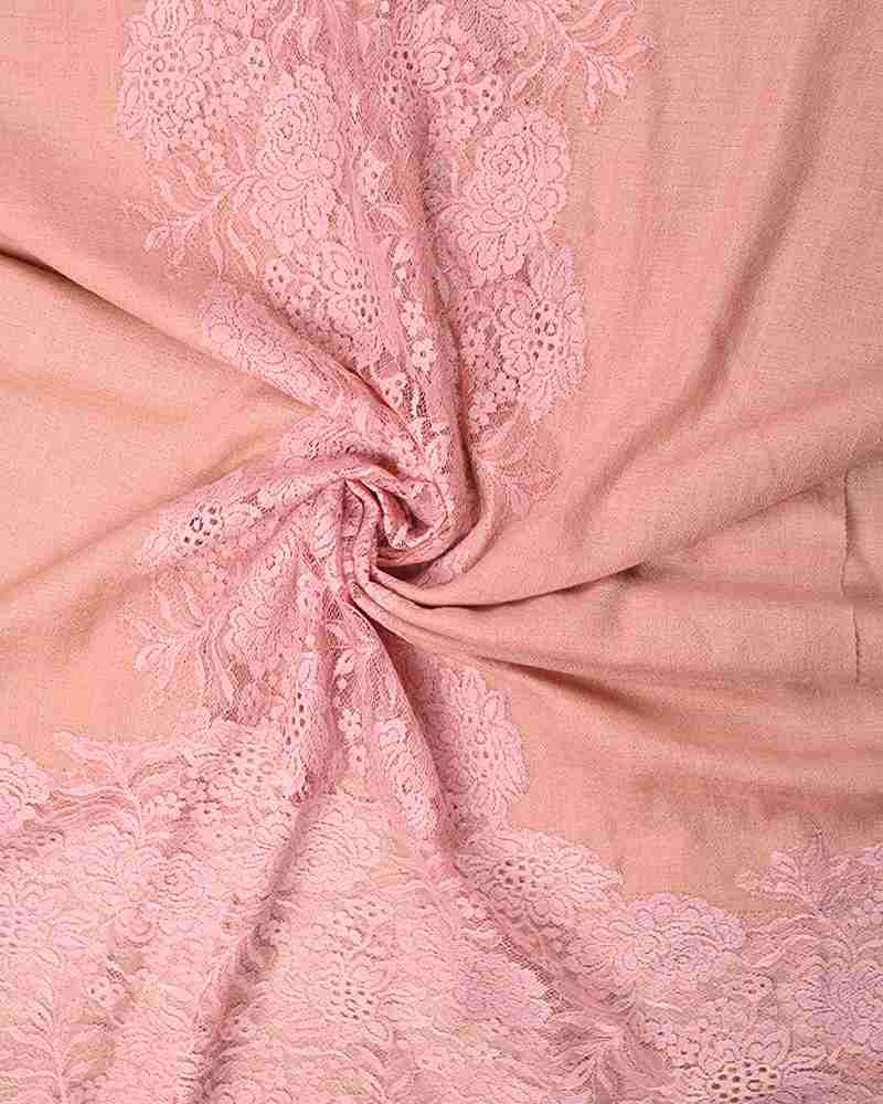 Pink Pashmina Wool Eye Design Lace Stole