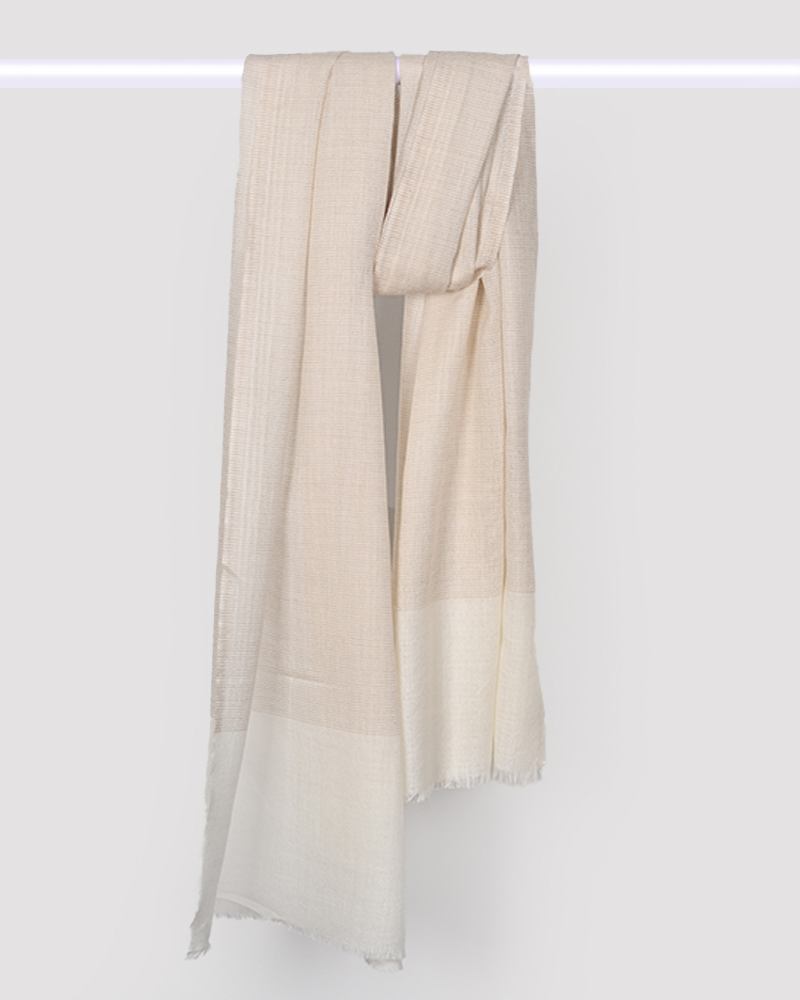 Cream Pashmina Wool Natural Border Stole