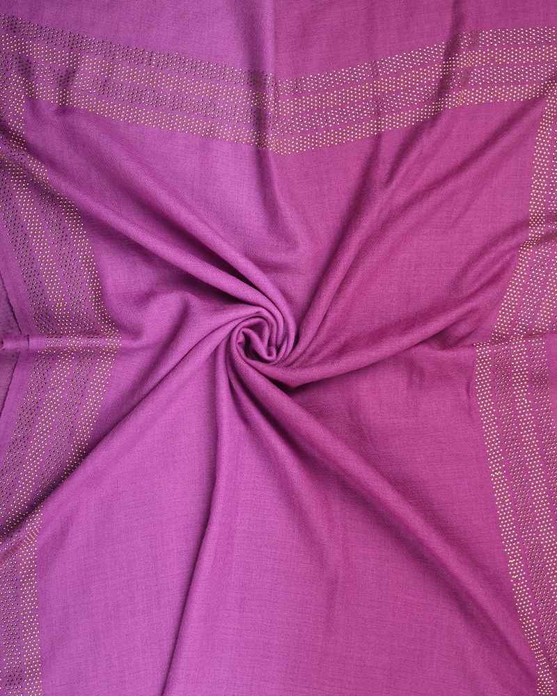 Purple Pashmina Wool 4-Side Ombre Crystal Border Stole