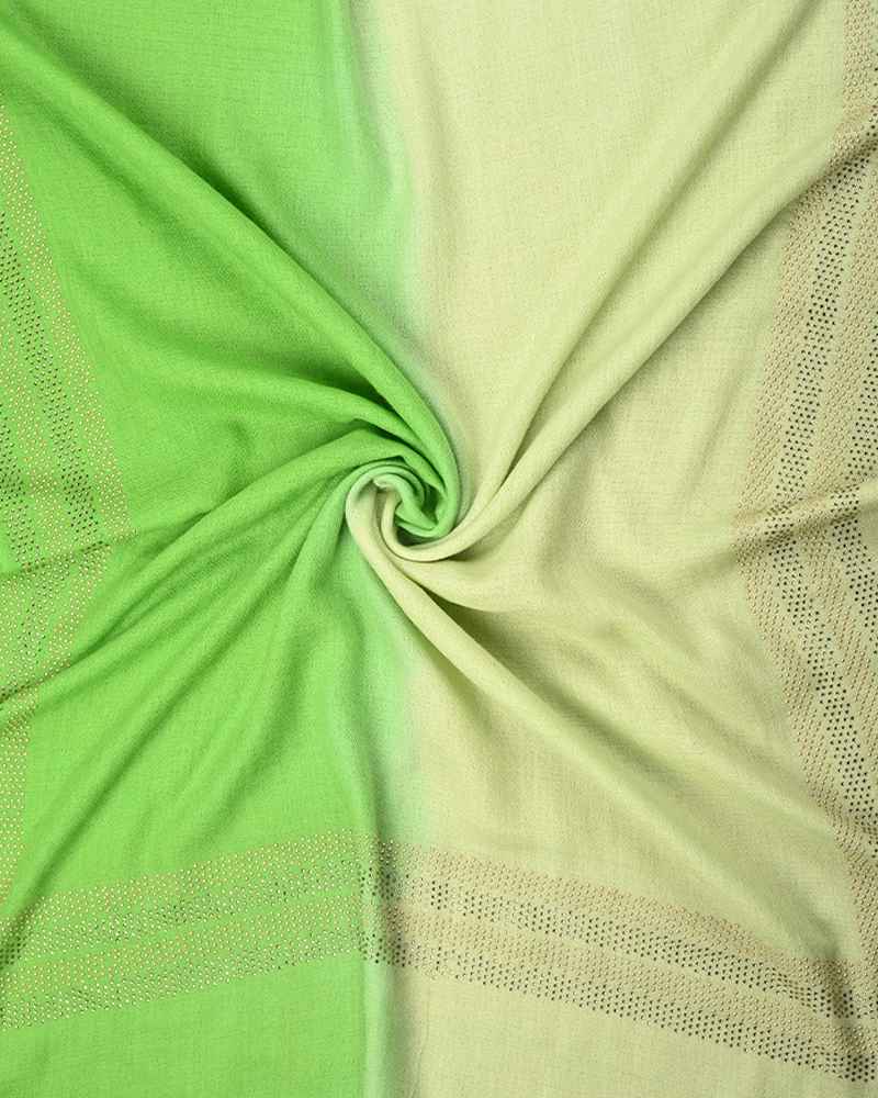Green Pashmina Wool 4-Side Ombre Crystal Border Stole