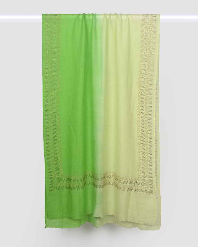 Green Pashmina Wool 4-Side Ombre Crystal Border Stole