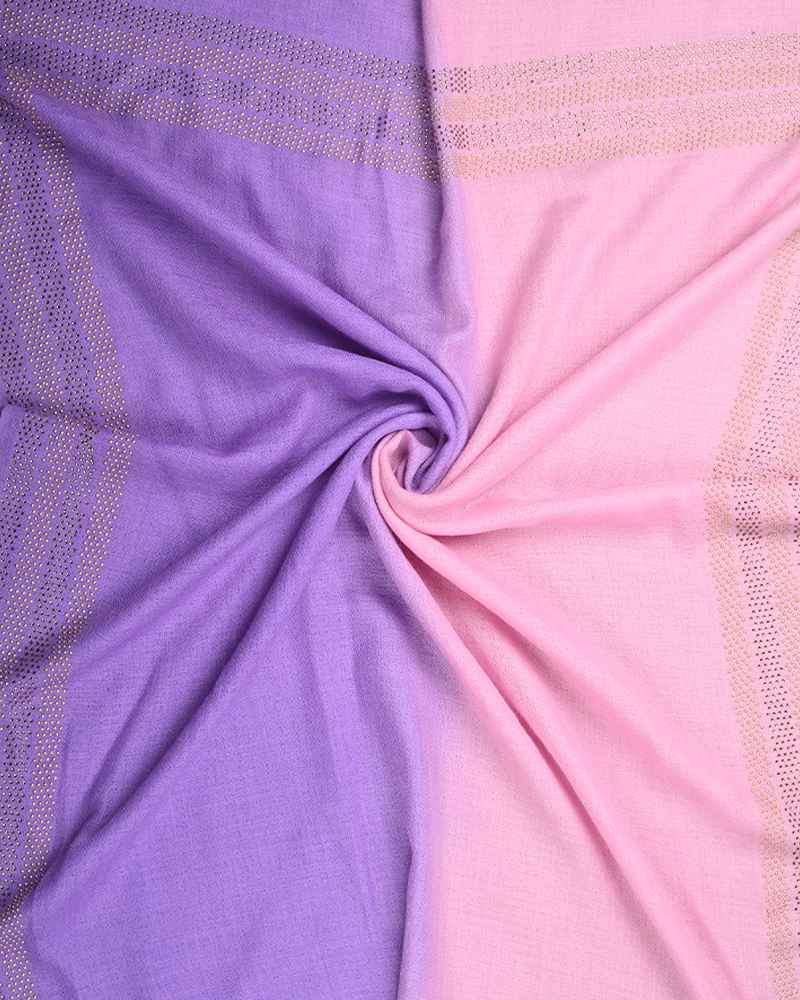 Pink Pashmina Wool 4-Side Ombre Crystal Border Stole