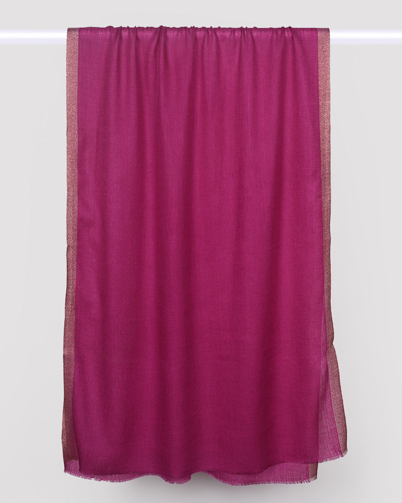Magenta Pink Pashmina Wool Zari Kandi Border Stole