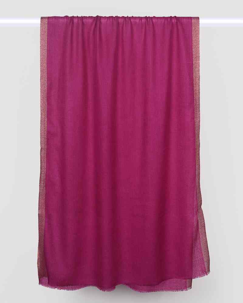 Magenta Pink Pashmina Wool Zari Kandi Border Stole