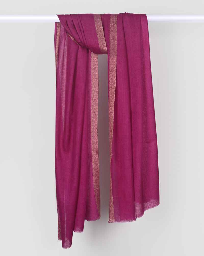 Magenta Pink Pashmina Wool Zari Kandi Border Stole