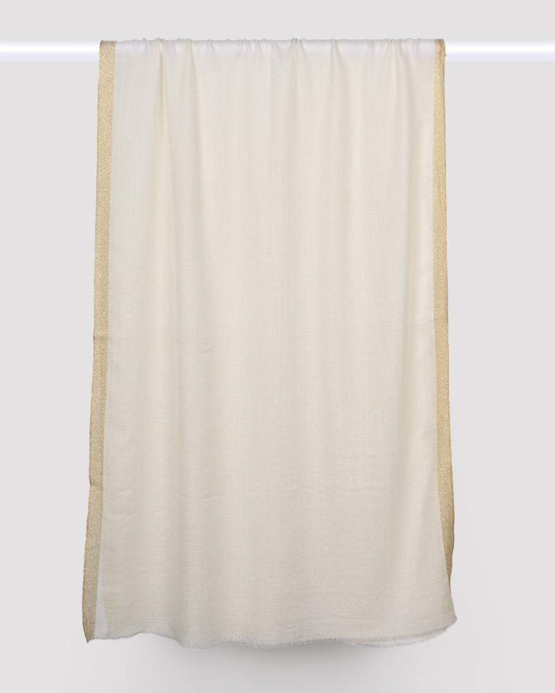 Off White Pashmina Wool Zari Kandi Border Stole