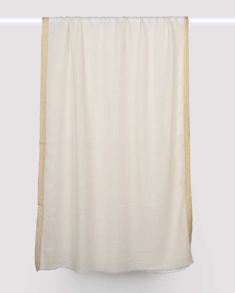 Off White Pashmina Wool Zari Kandi Border Stole