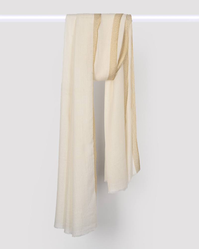 Off White Pashmina Wool Zari Kandi Border Stole