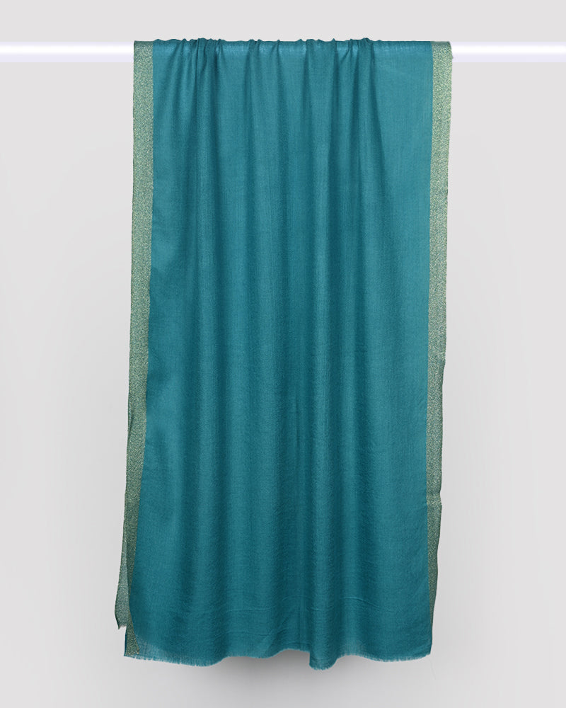 Turquoise Pashmina Wool Zari Kandi Border Stole