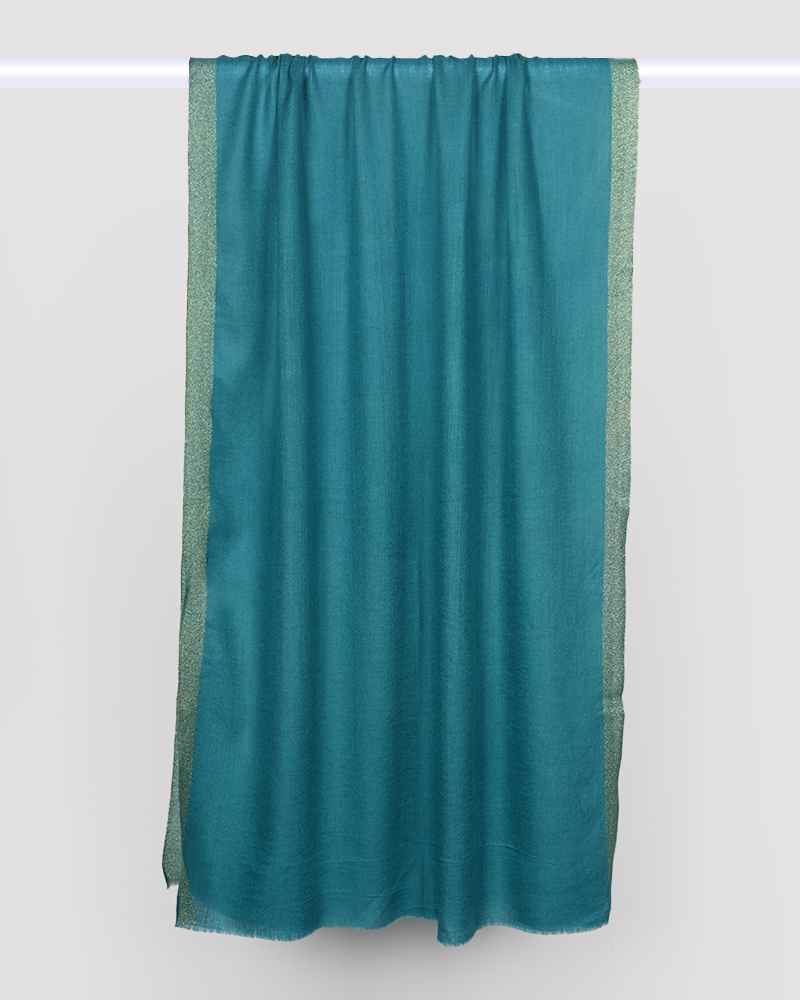 Turquoise Pashmina Wool Zari Kandi Border Stole