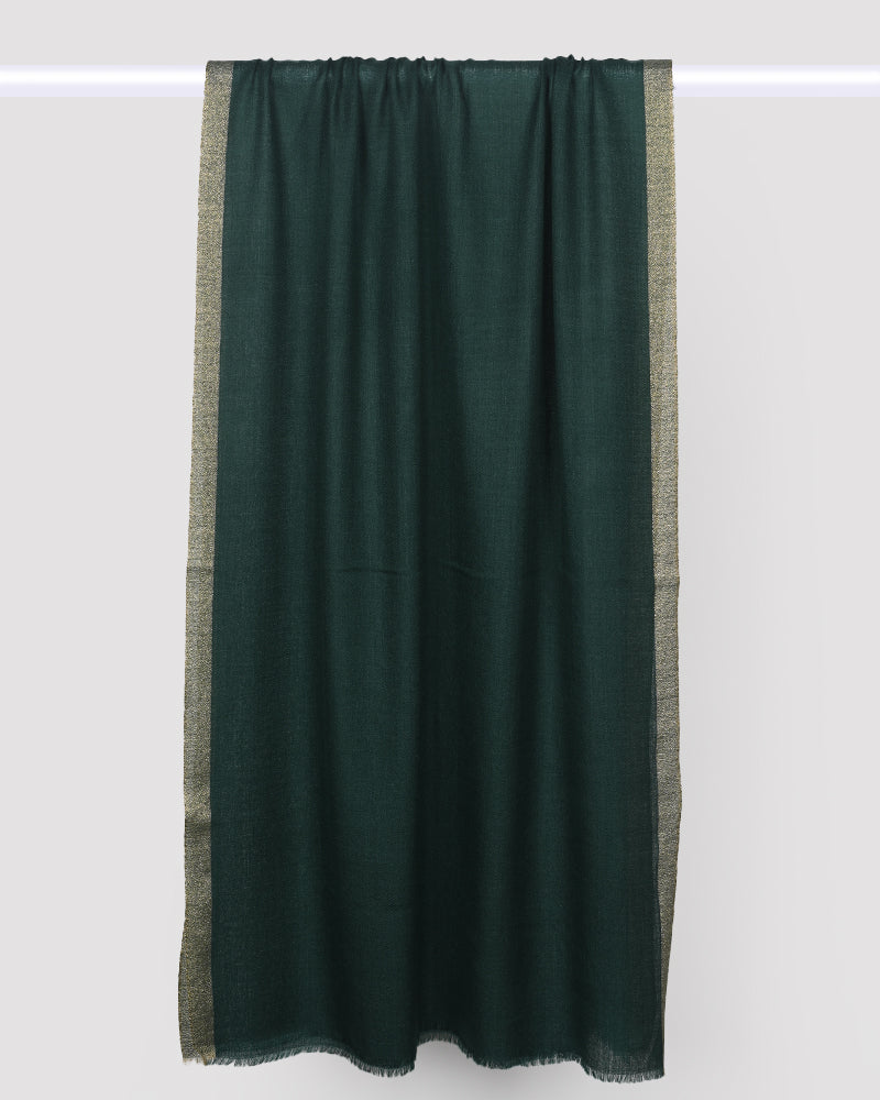 Pashmina Wool Zari Kandi Border Stole in Green – Elegant Lightweight Luxury Wrap for Women