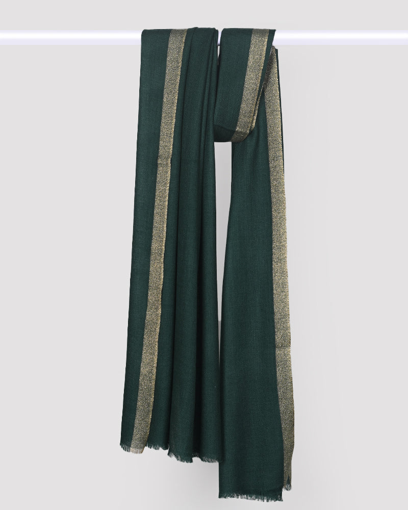 Pashmina Wool Zari Kandi Border Stole in Green – Elegant Lightweight Luxury Wrap for Women