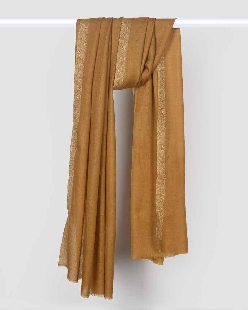 Rust Pashmina Wool Zari Kandi Border Stole