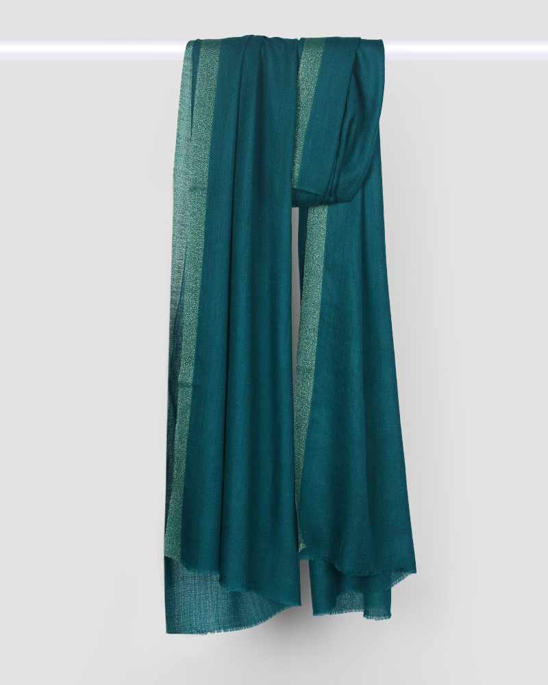Teal Blue Pashmina Wool Zari Kandi Border Stole