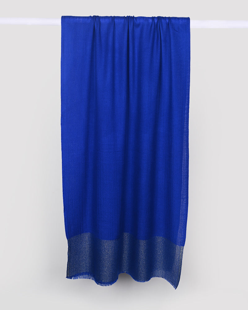 Blue Pashmina Wool Zari Palla Stole