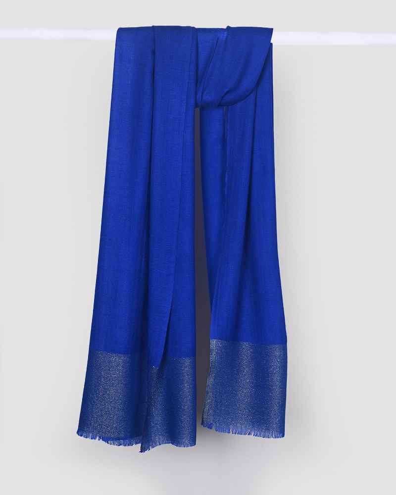 Blue Pashmina Wool Zari Palla Stole