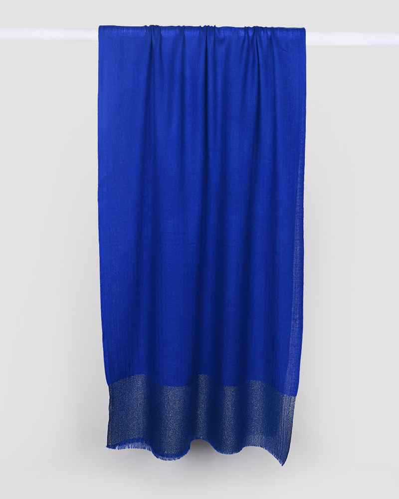 Blue Pashmina Wool Zari Palla Stole