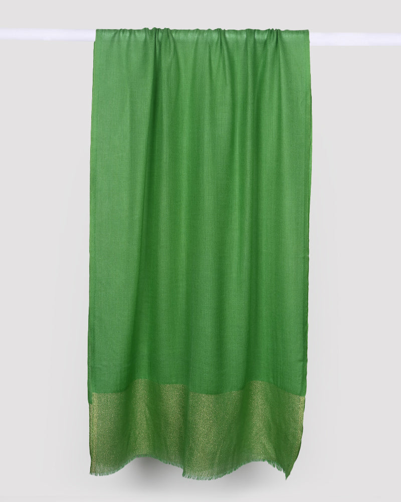 Green Pashmina Wool Zari Palla Stole