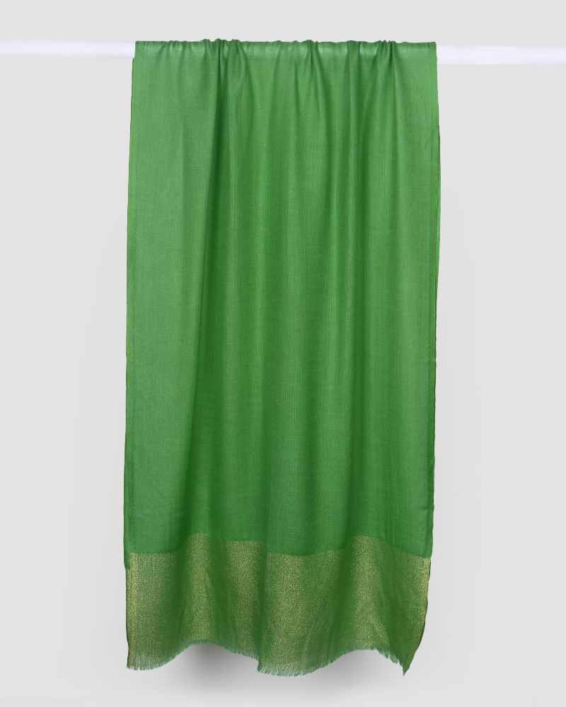 Green Pashmina Wool Zari Palla Stole