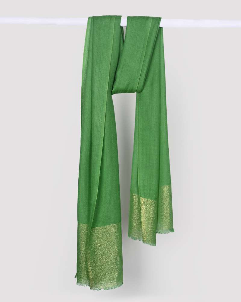 Green Pashmina Wool Zari Palla Stole
