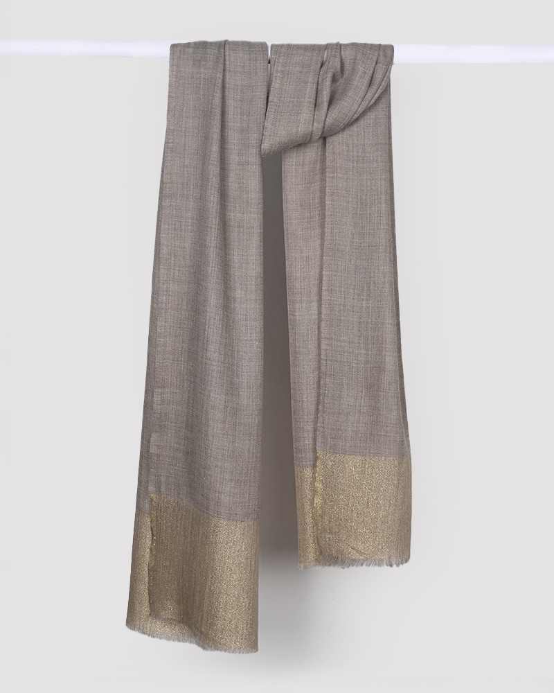 Golden Pashmina Wool Zari Palla Stole