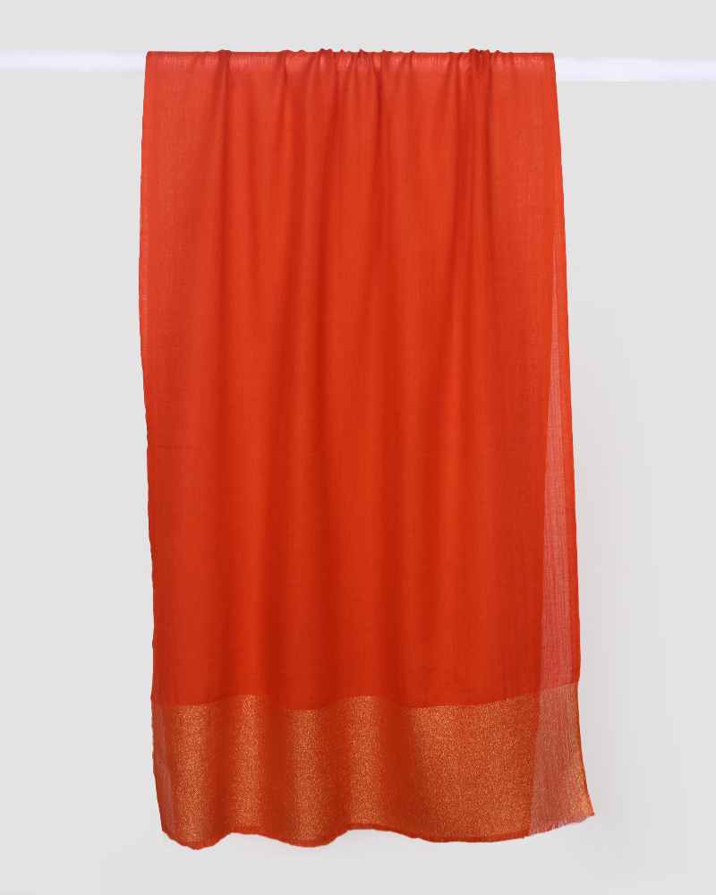 Orange Pashmina Wool Zari Palla Stole