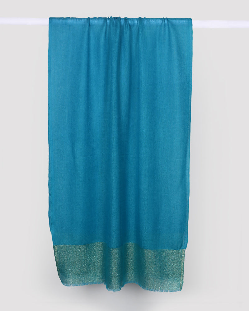 Pashmina Wool Zari Palla Stole Turquoise