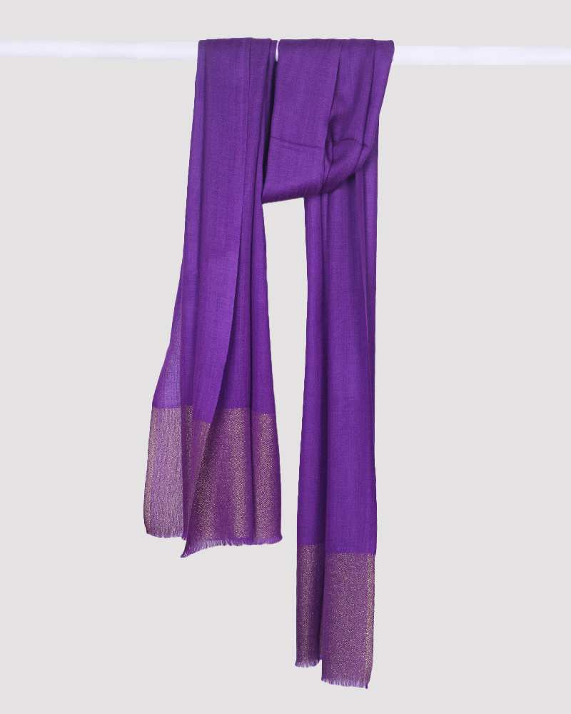 Purple Pashmina Wool Zari Palla Stole