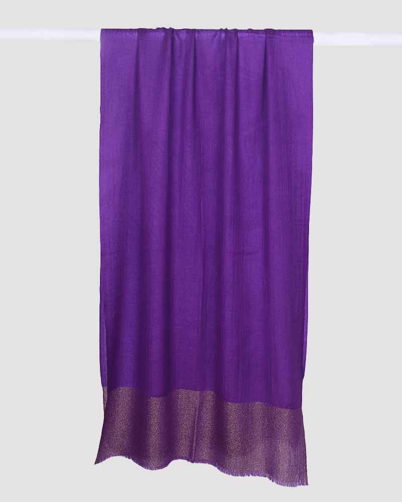 Purple Pashmina Wool Zari Palla Stole