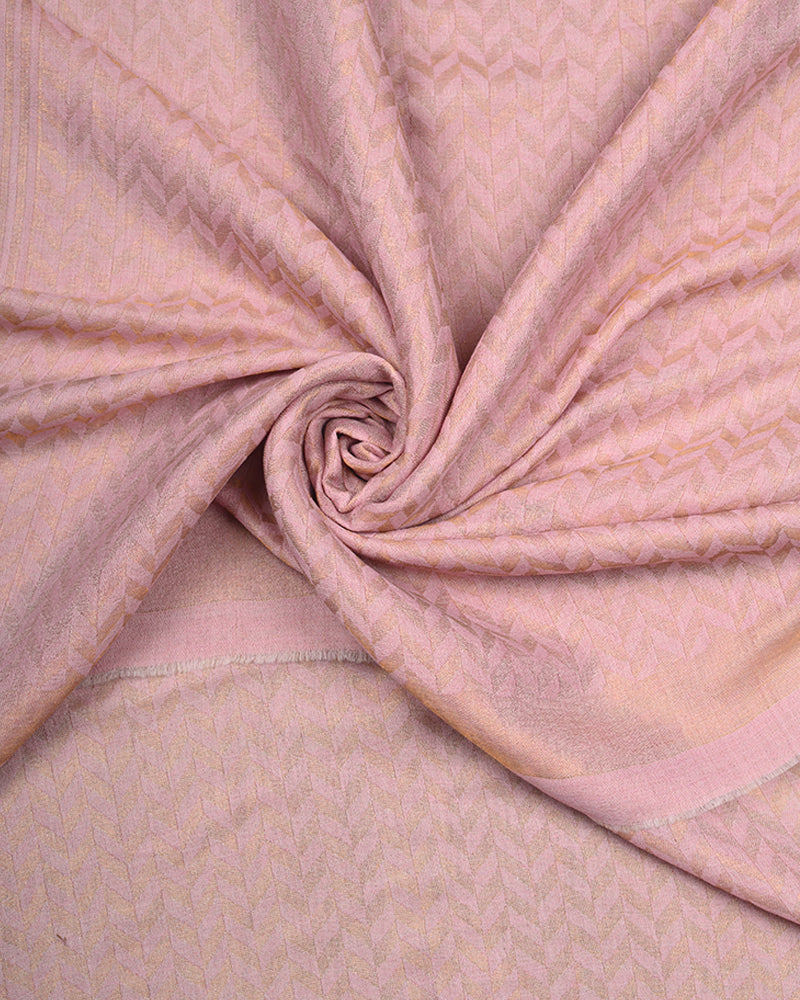 Pink Pashmina Wool Zari Chevron Pattern Stole