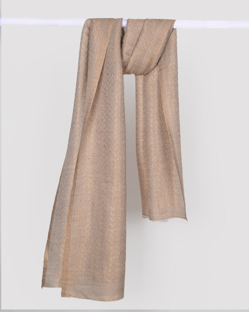 Beige Pashmina Wool Zari Chevron Pattern Stole