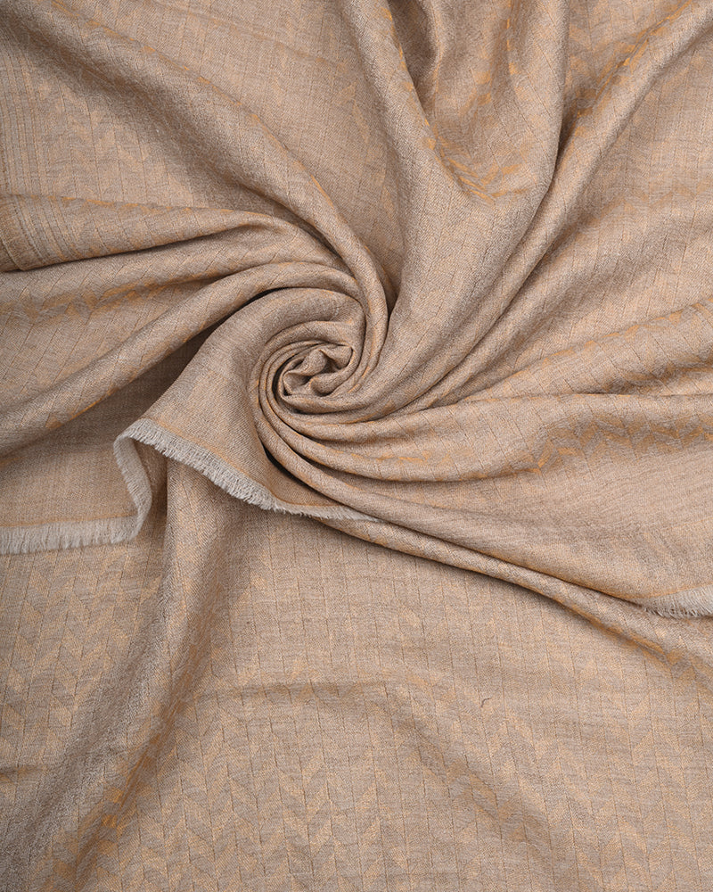 Beige Pashmina Wool Zari Chevron Pattern Stole