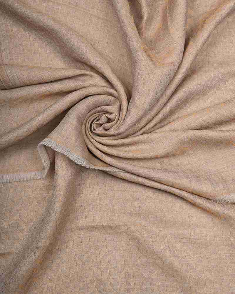 Beige Pashmina Wool Zari Chevron Pattern Stole