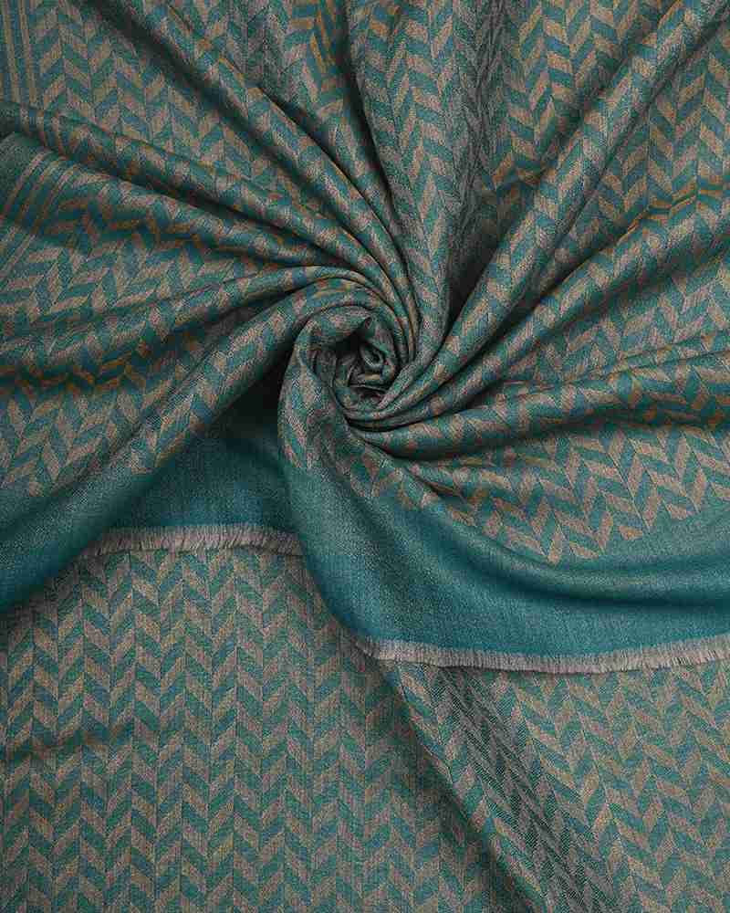Green Pashmina Wool Zari Chevron Pattern Stole