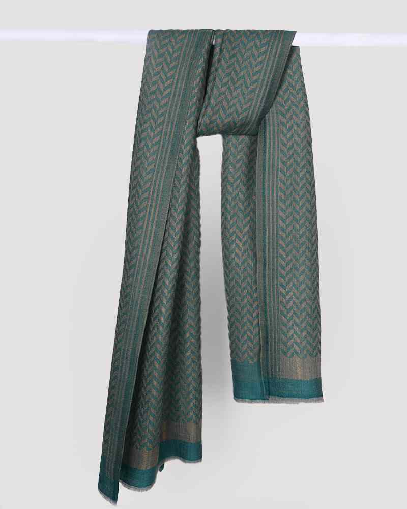 Green Pashmina Wool Zari Chevron Pattern Stole