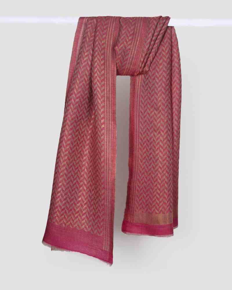 Red Pashmina Wool Zari Chevron Pattern Stole