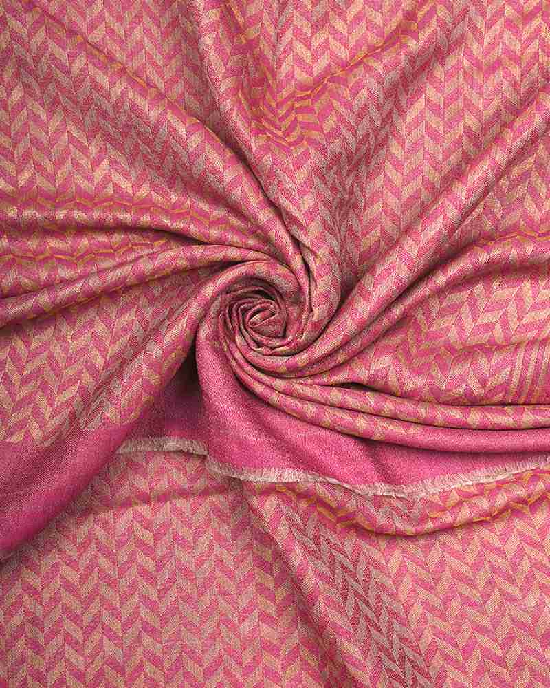 Red Pashmina Wool Zari Chevron Pattern Stole