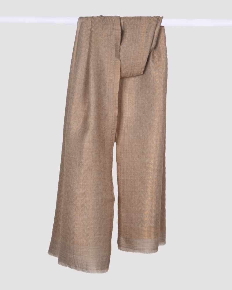Golden Pashmina Wool Zari Chevron Pattern Stole