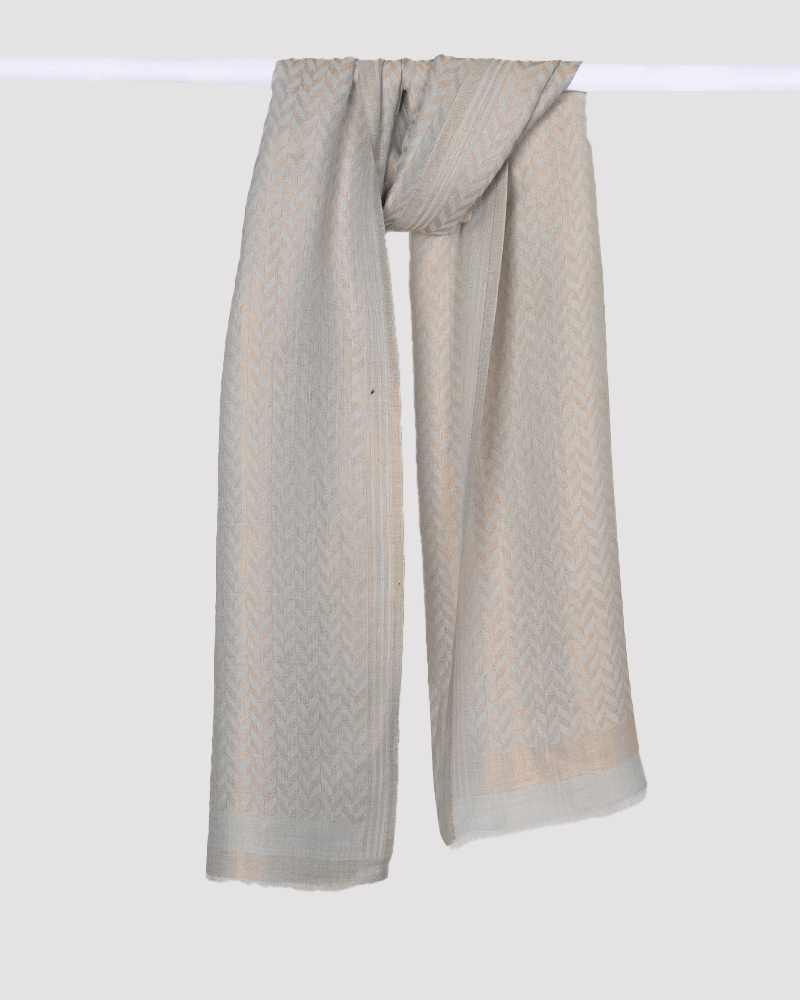 Cream Pashmina Wool Zari Chevron Pattern Stole