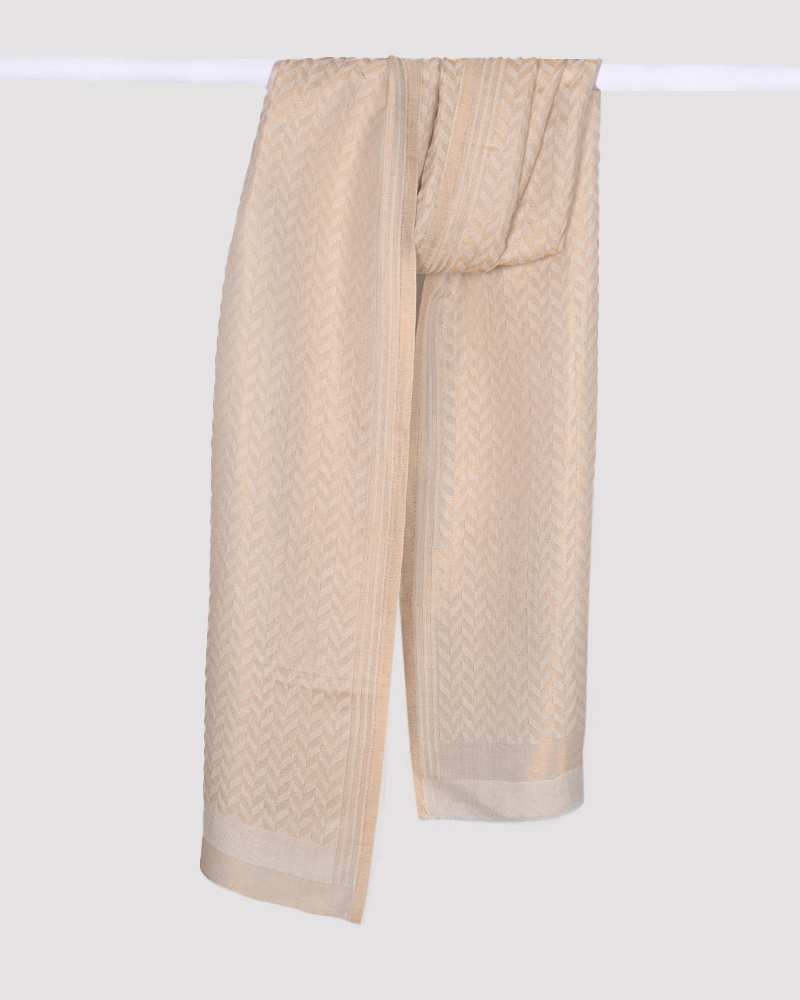 White Pashmina Wool Zari Chevron Pattern Stole