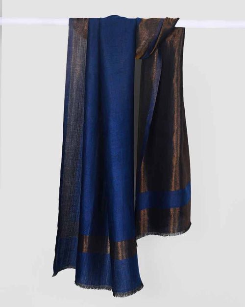 Blue Pashmina Wool 4 Side Zari Border Stole