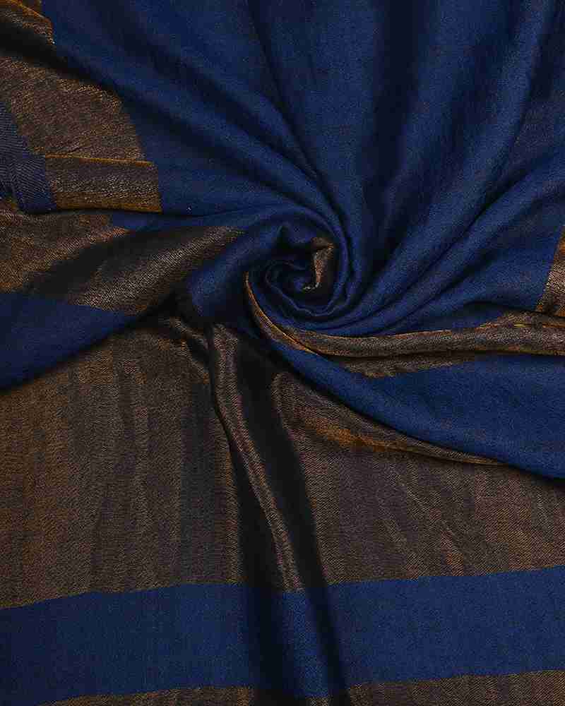 Blue Pashmina Wool 4 Side Zari Border Stole