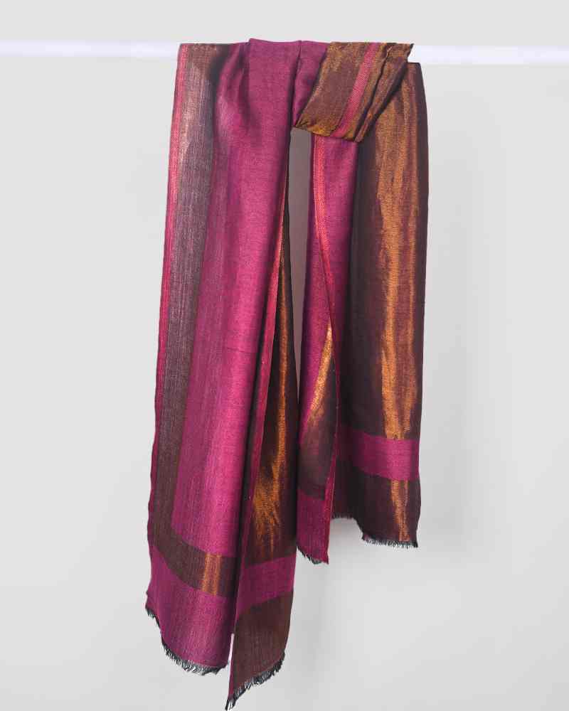 Magenta Pink Pashmina Wool 4 Side Zari Border Stole