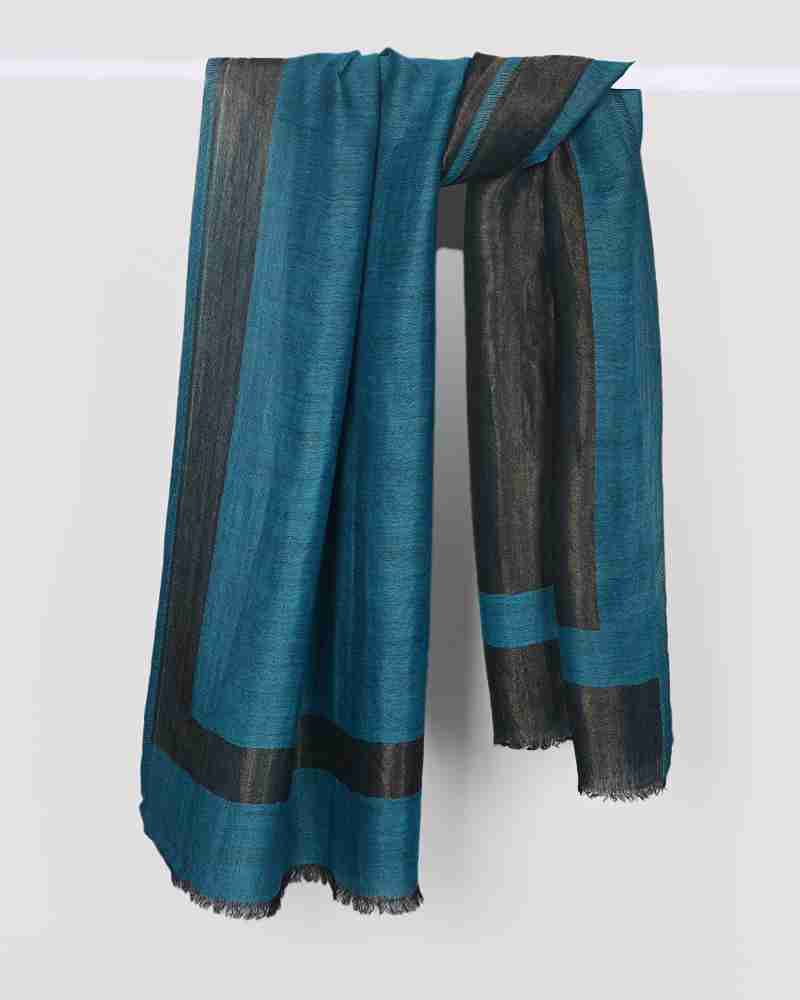 Turquoise Pashmina Wool 4 Side Zari Border Stole