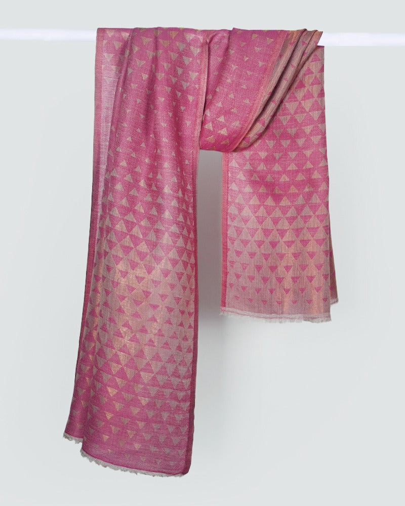 Pashmina Wool Zari Pyramid Stole Magenta Pink