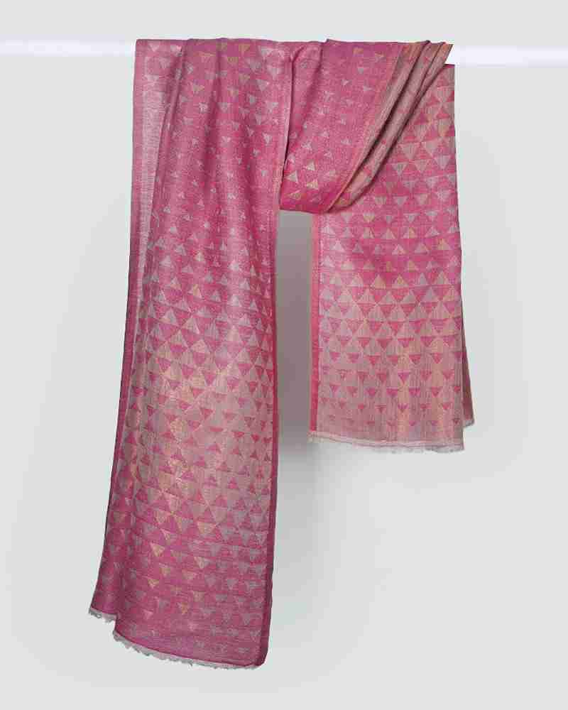 Magenta Pink Pashmina Wool Zari Pyramid Stole